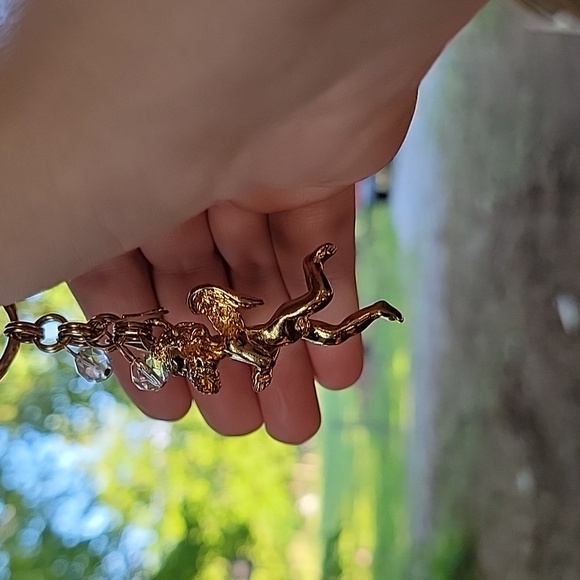 Kirks Folly Cherub Angel Key Chain Aurora Borealis Crystal Beads Stars Gold Tone - Picture 8 of 8